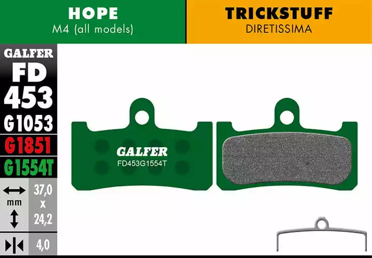GALFER Pro Remblokken Voor Hope / Trickstuff - Groen 1 GALFER Pro Remblokken Voor Hope / Trickstuff - Groen